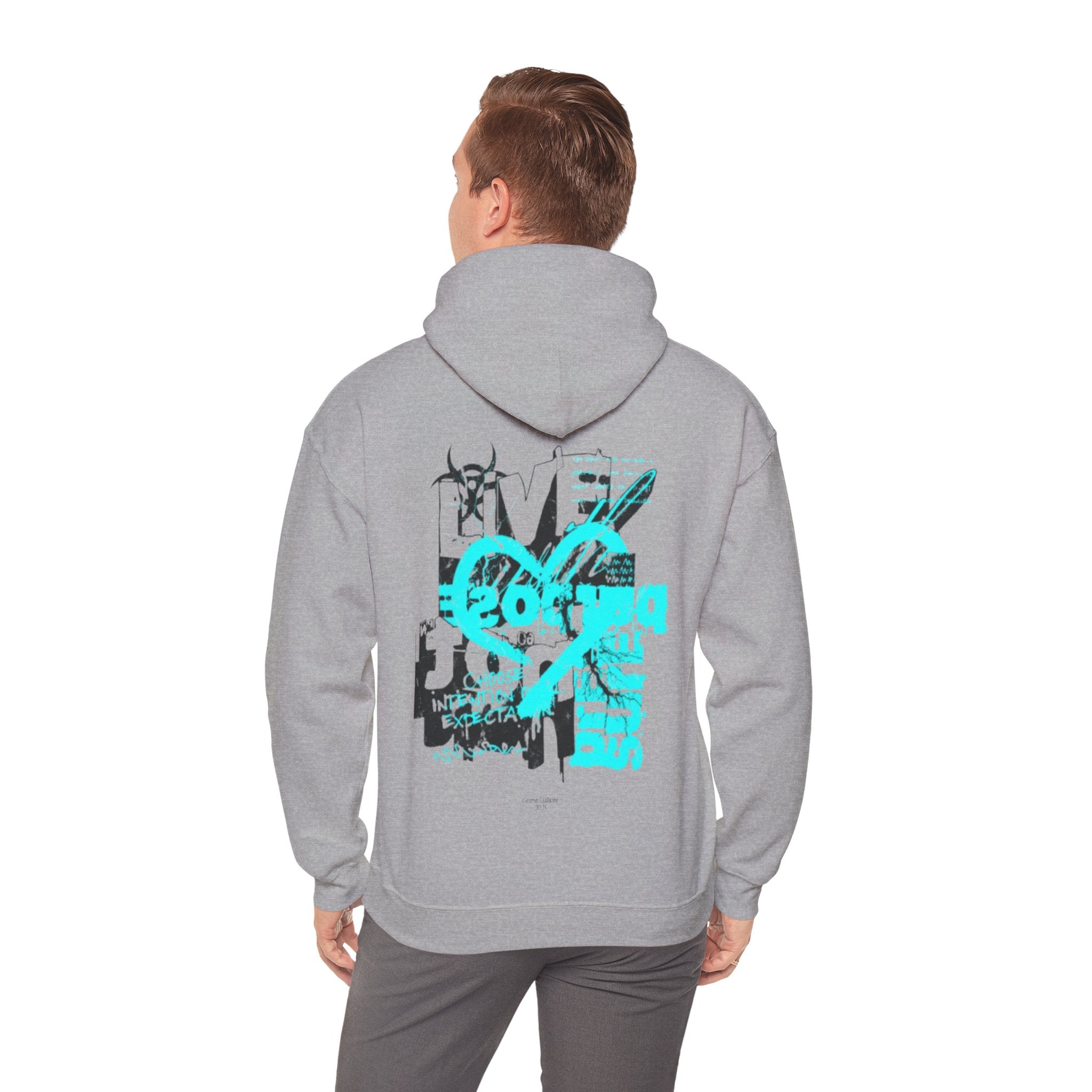 Graphic Hoodie — Turquoise Grunge Heart & Crossbones Streetwear