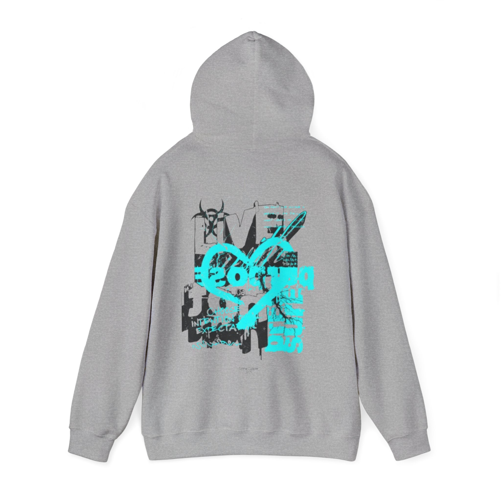Graphic Hoodie — Turquoise Grunge Heart & Crossbones Streetwear
