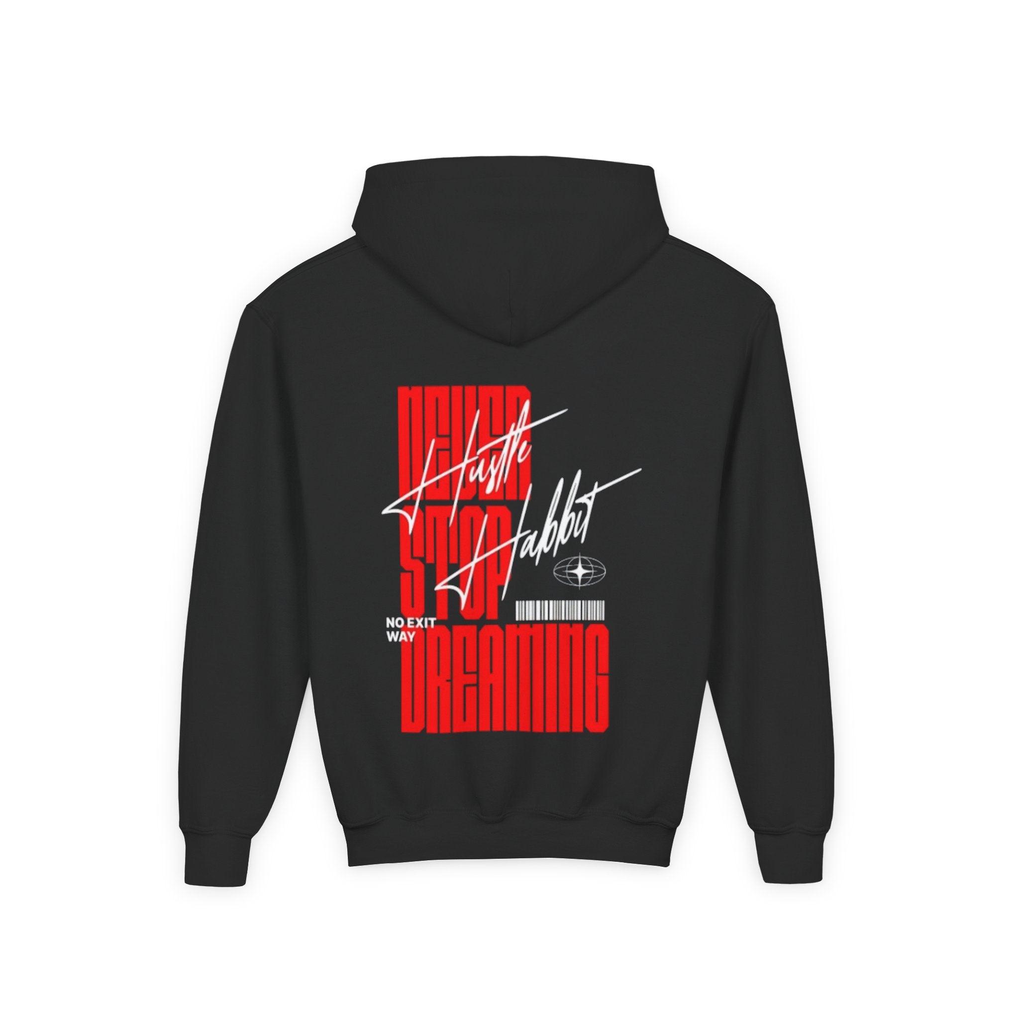 Youth Hoodie — Retro Futuristic 'Never Stop Dreaming' Graphic Pullover