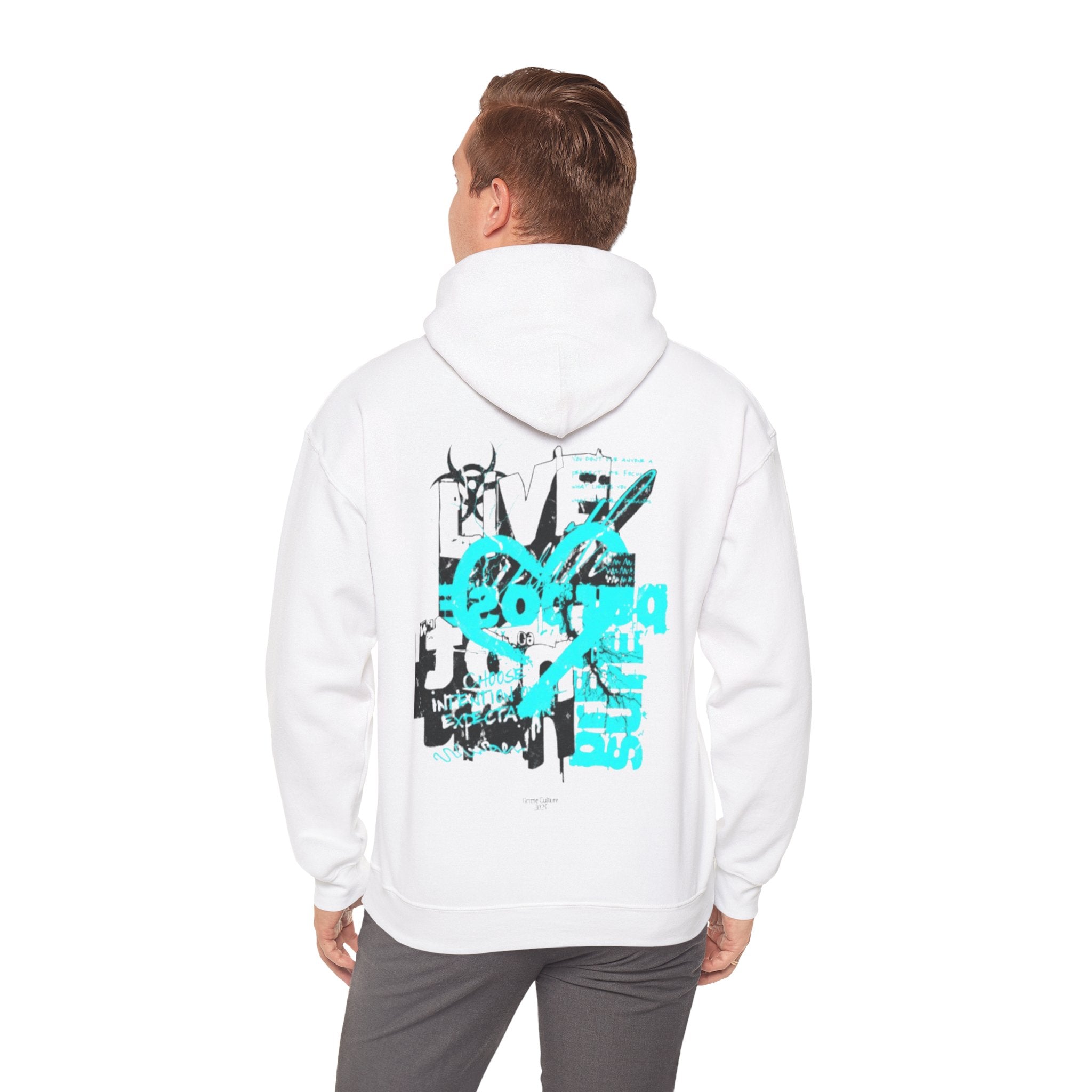 Graphic Hoodie — Turquoise Grunge Heart & Crossbones Streetwear