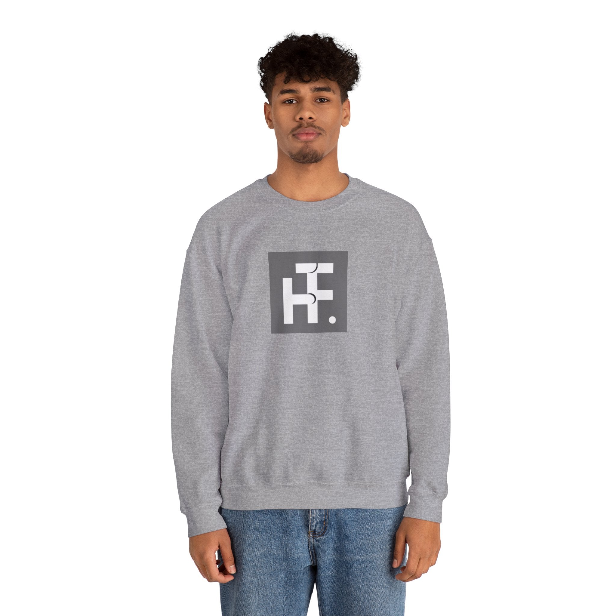 Minimalist HF Logo Sweatshirt — Monochrome Graphic Crewneck
