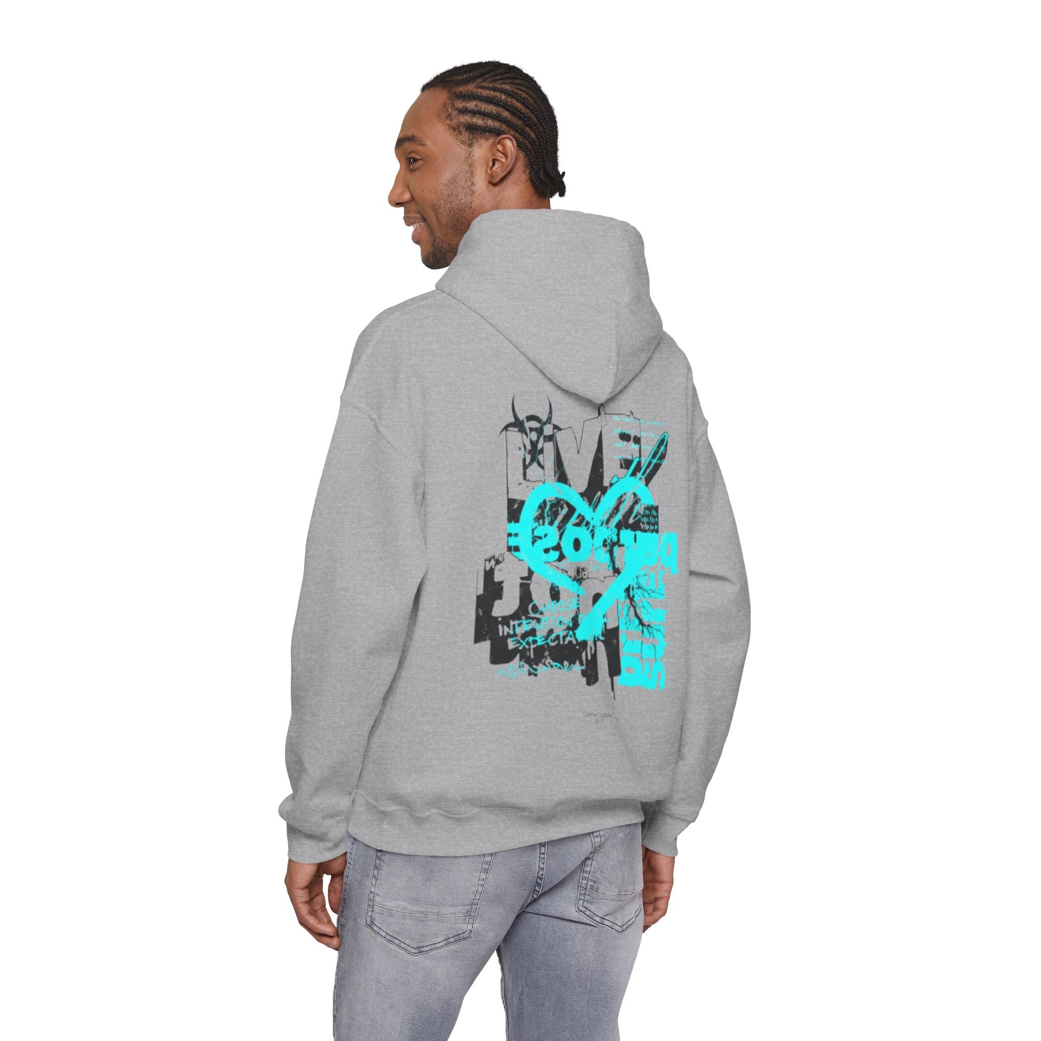 Graphic Hoodie — Turquoise Grunge Heart & Crossbones Streetwear