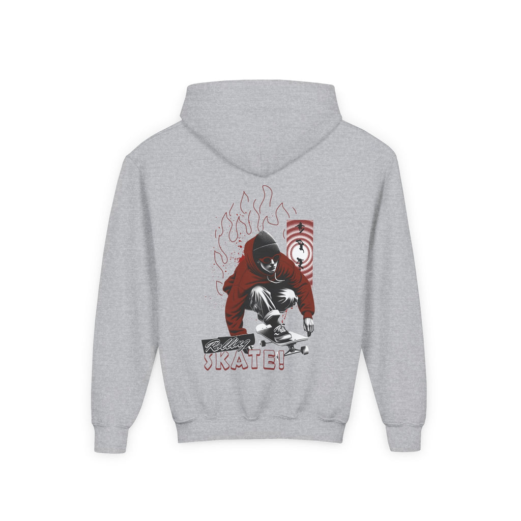Youth Skateboard Hoodie – 'Skate!' Graphic Pullover with Skater Flame Design