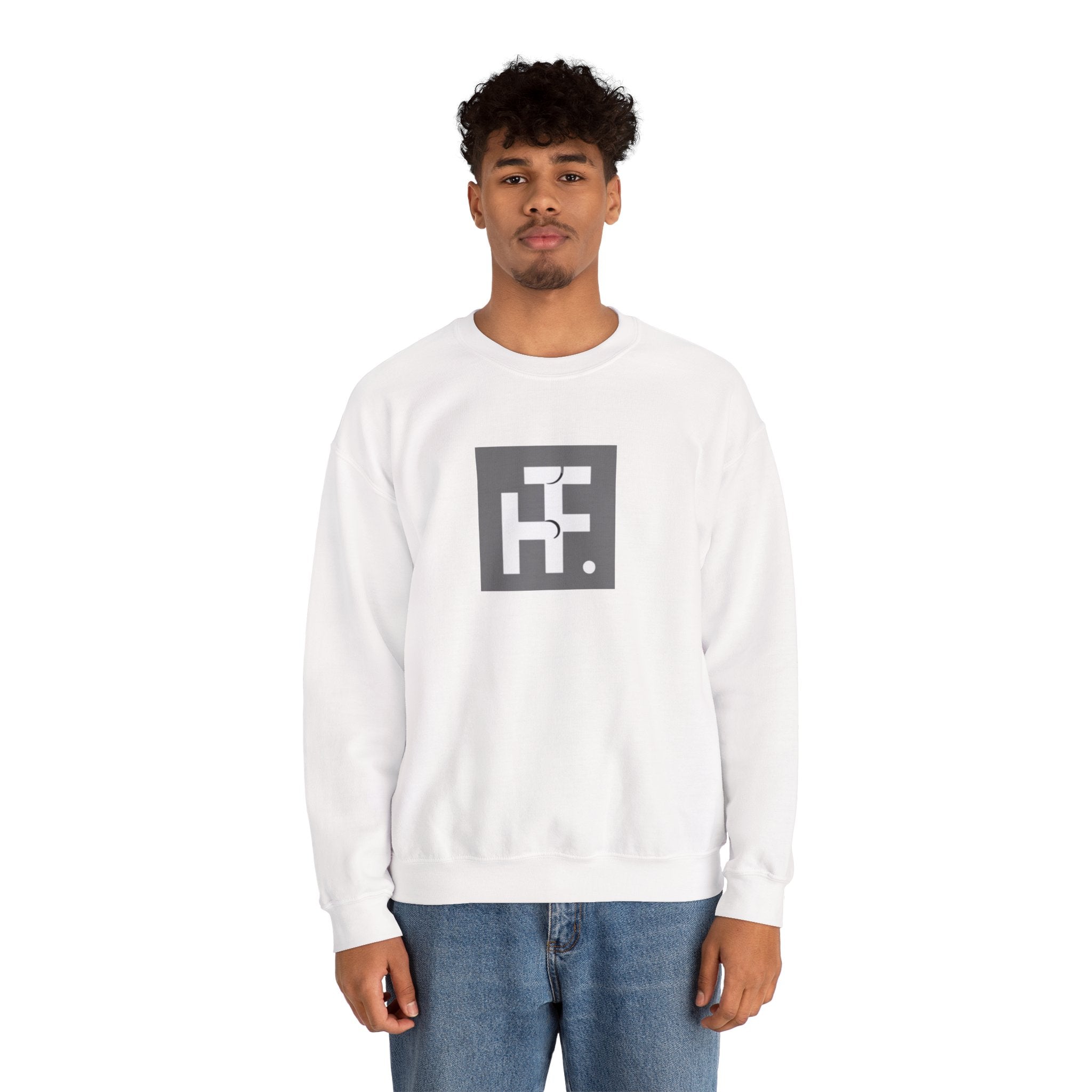 Minimalist HF Logo Sweatshirt — Monochrome Graphic Crewneck