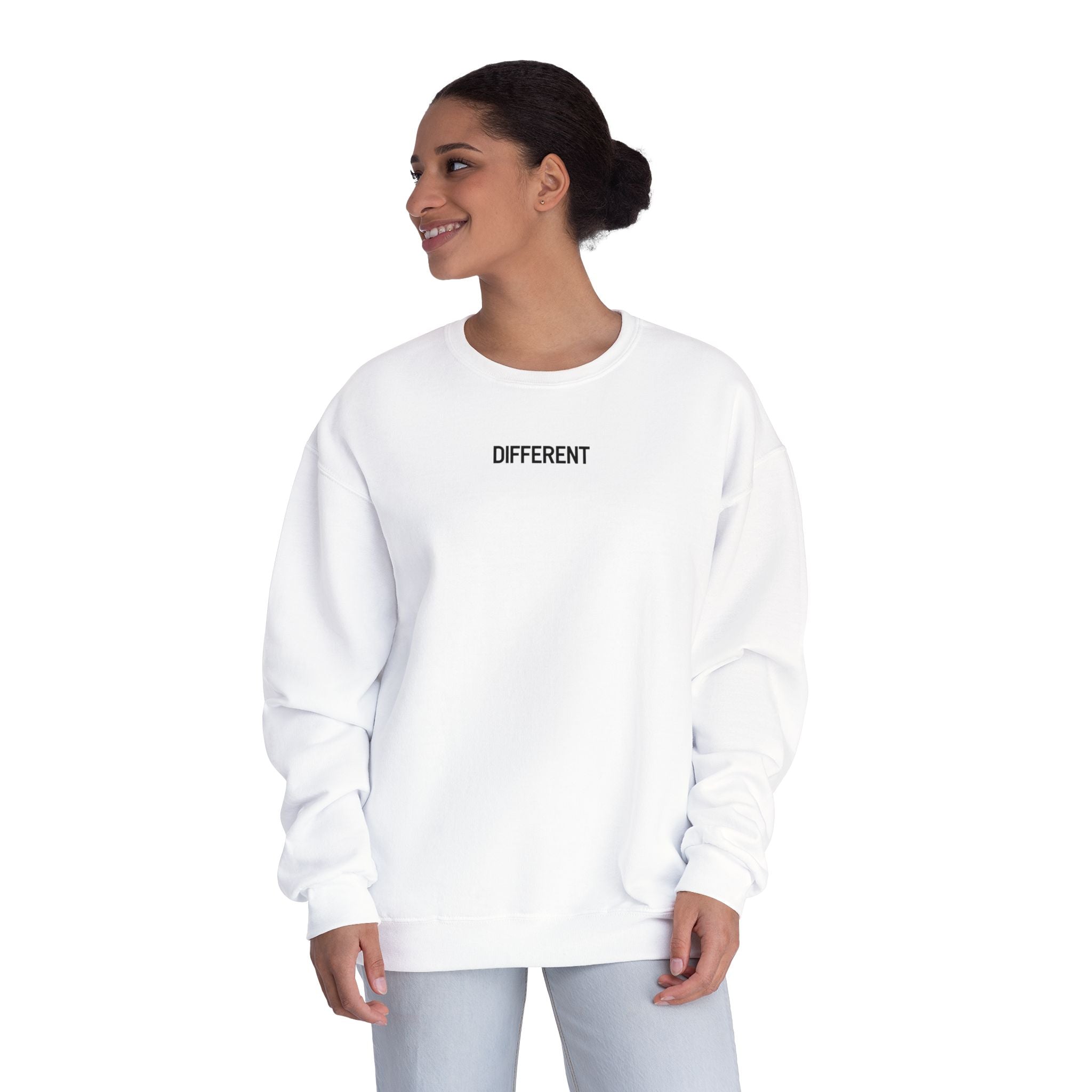 Crewneck Sweatshirt — 'Different' Minimal Front + Flame 'Aura Apparel Co' Back