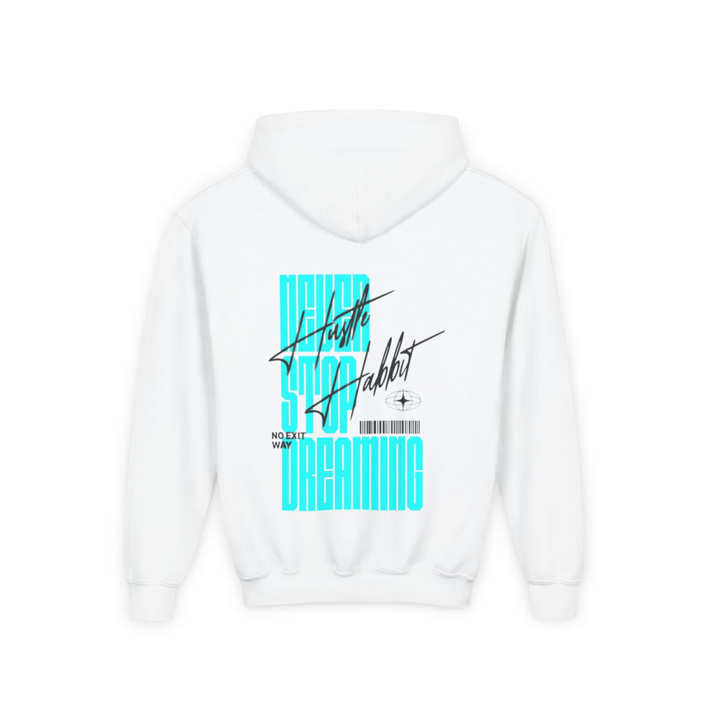 Youth Hoodie — Retro Futuristic 'Never Stop Dreaming' Graphic Pullover