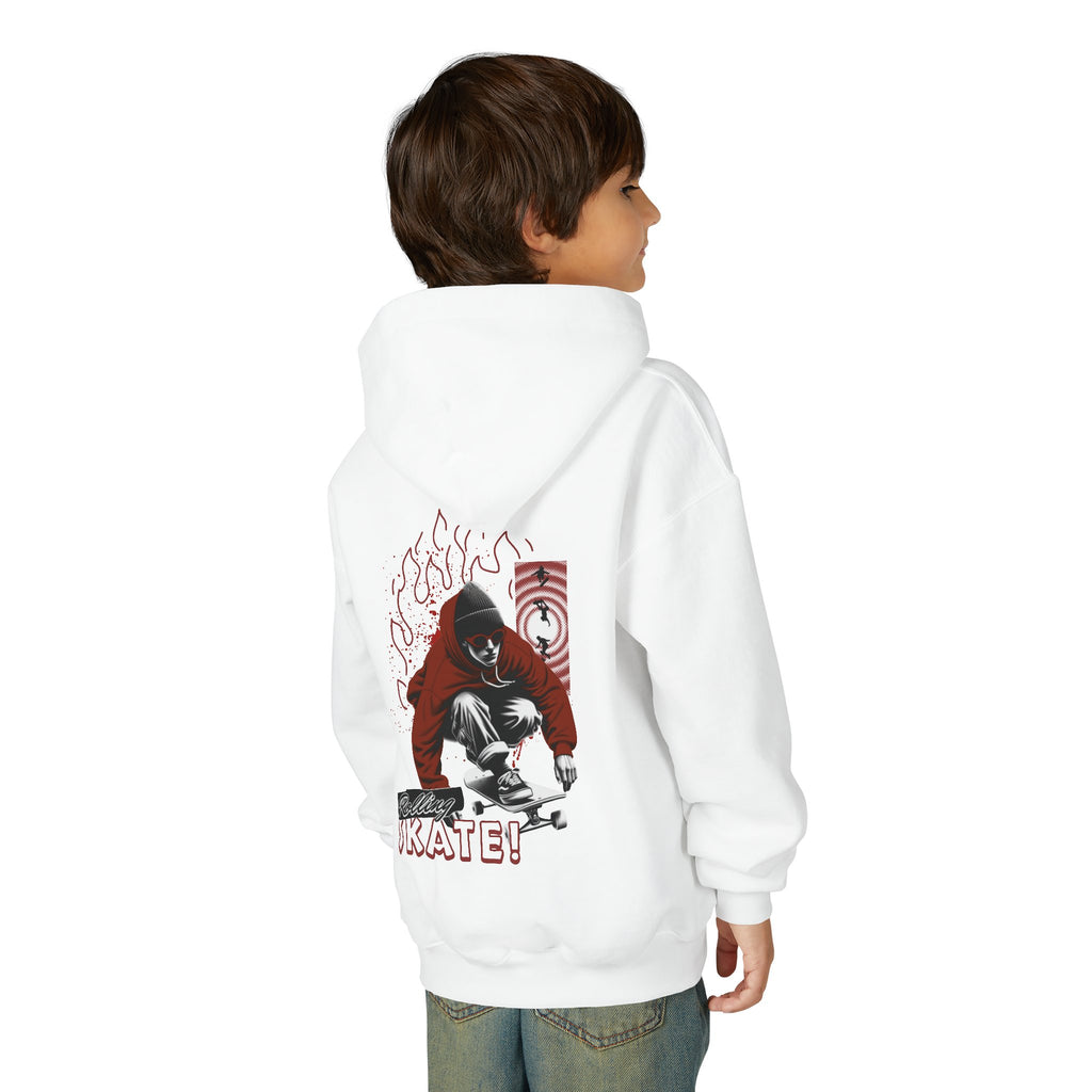 Youth Skateboard Hoodie – 'Skate!' Graphic Pullover with Skater Flame Design
