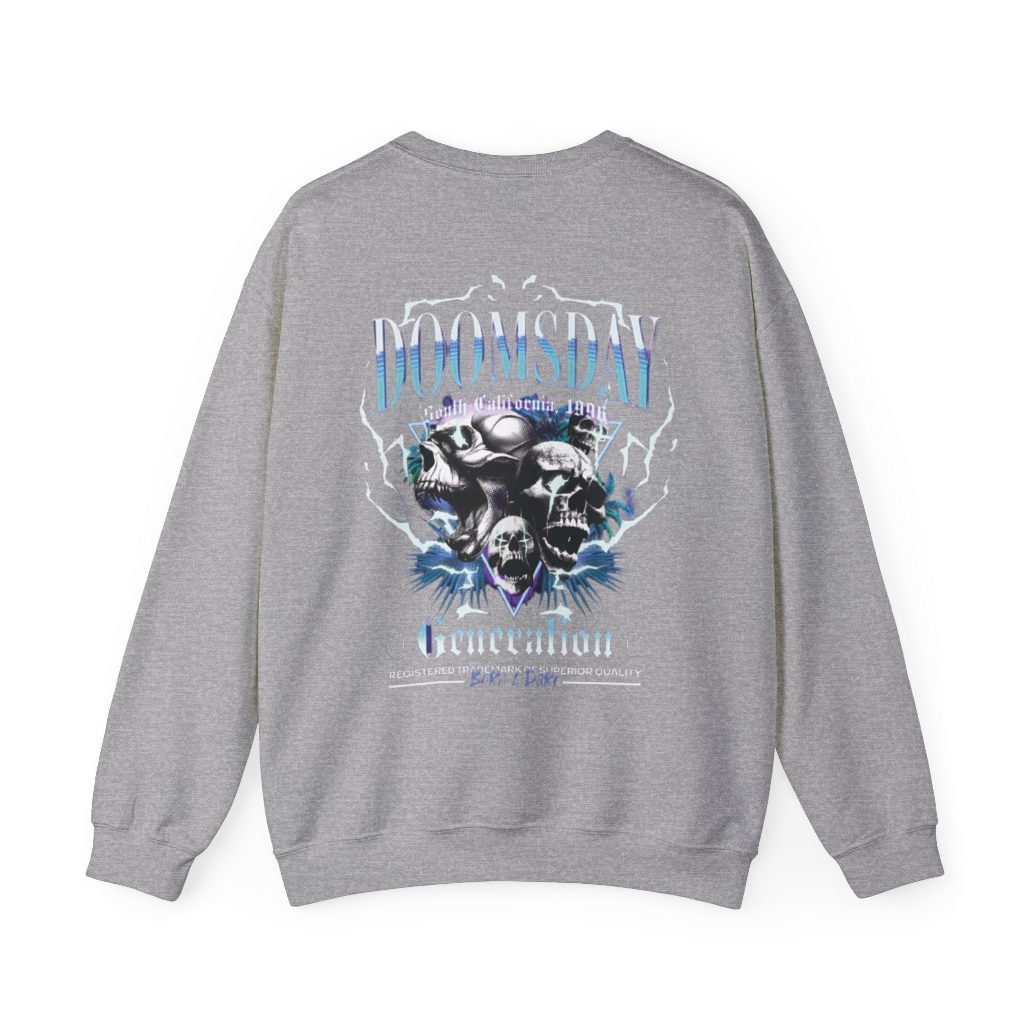 Doomsday Generation Crewneck Sweatshirt — Gothic Skull Graphic Pullover