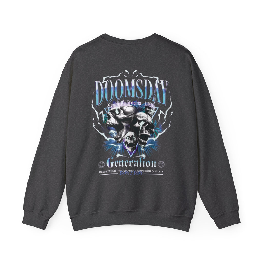 Doomsday Generation Crewneck Sweatshirt — Gothic Skull Graphic Pullover