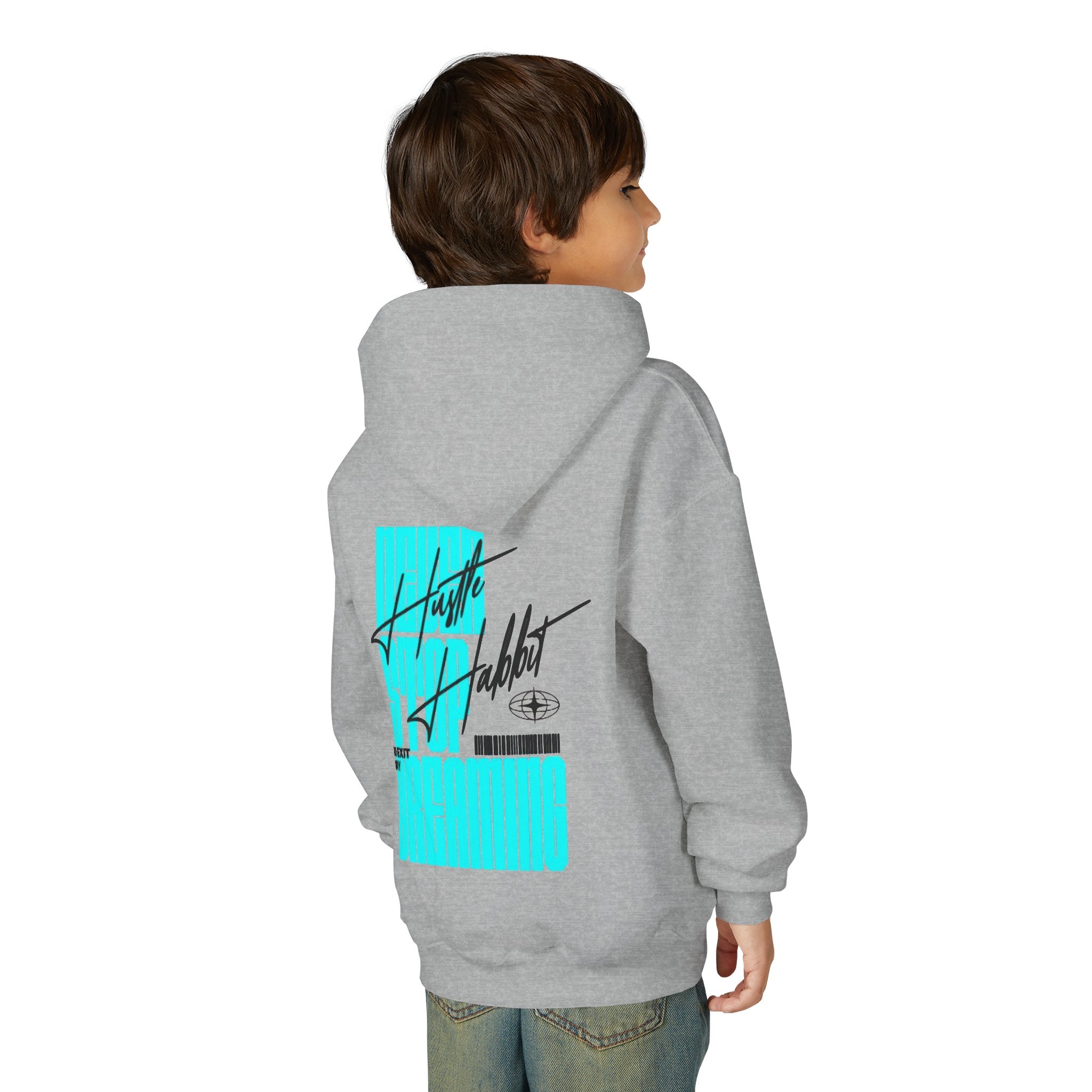 Youth Hoodie — Retro Futuristic 'Never Stop Dreaming' Graphic Pullover