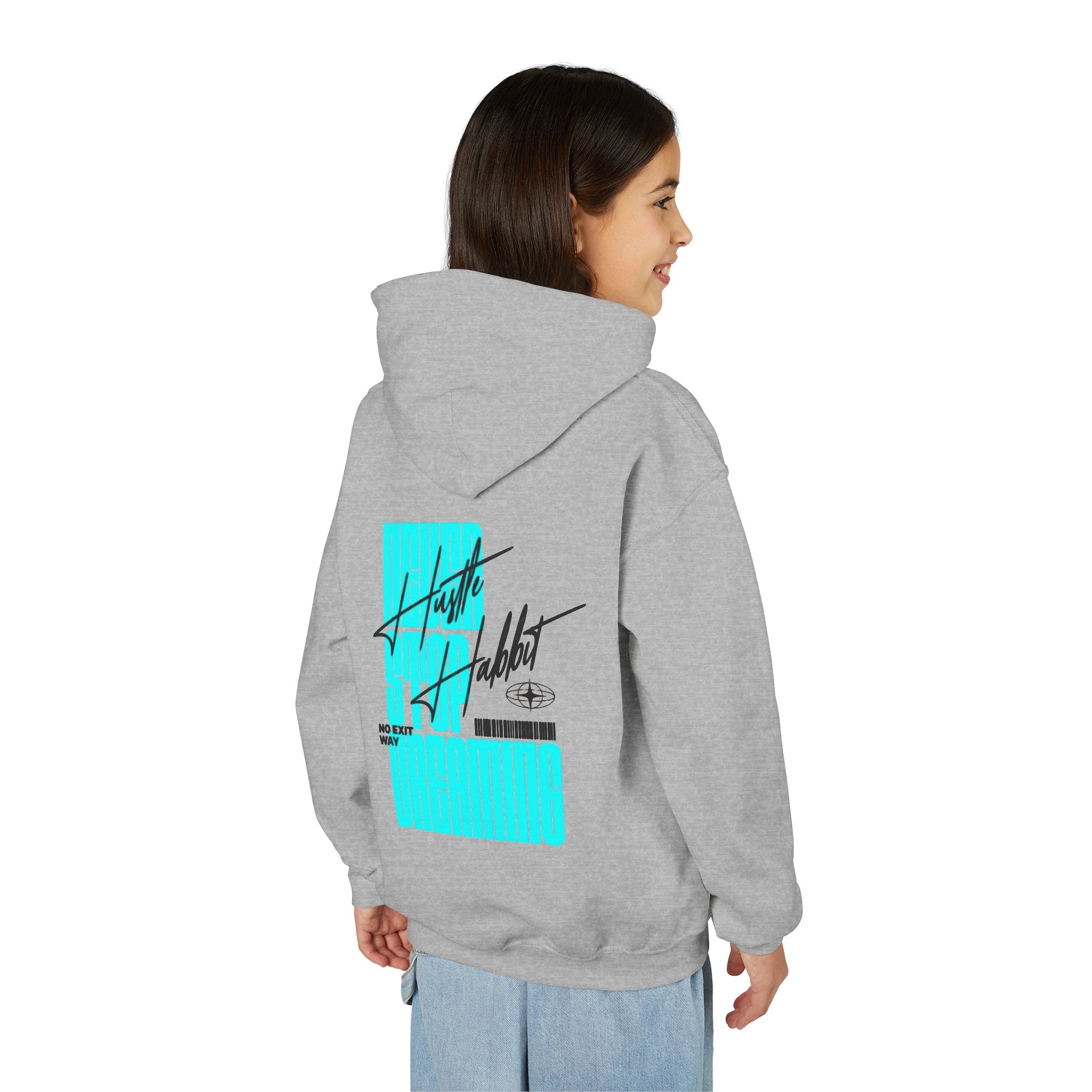 Youth Hoodie — Retro Futuristic 'Never Stop Dreaming' Graphic Pullover