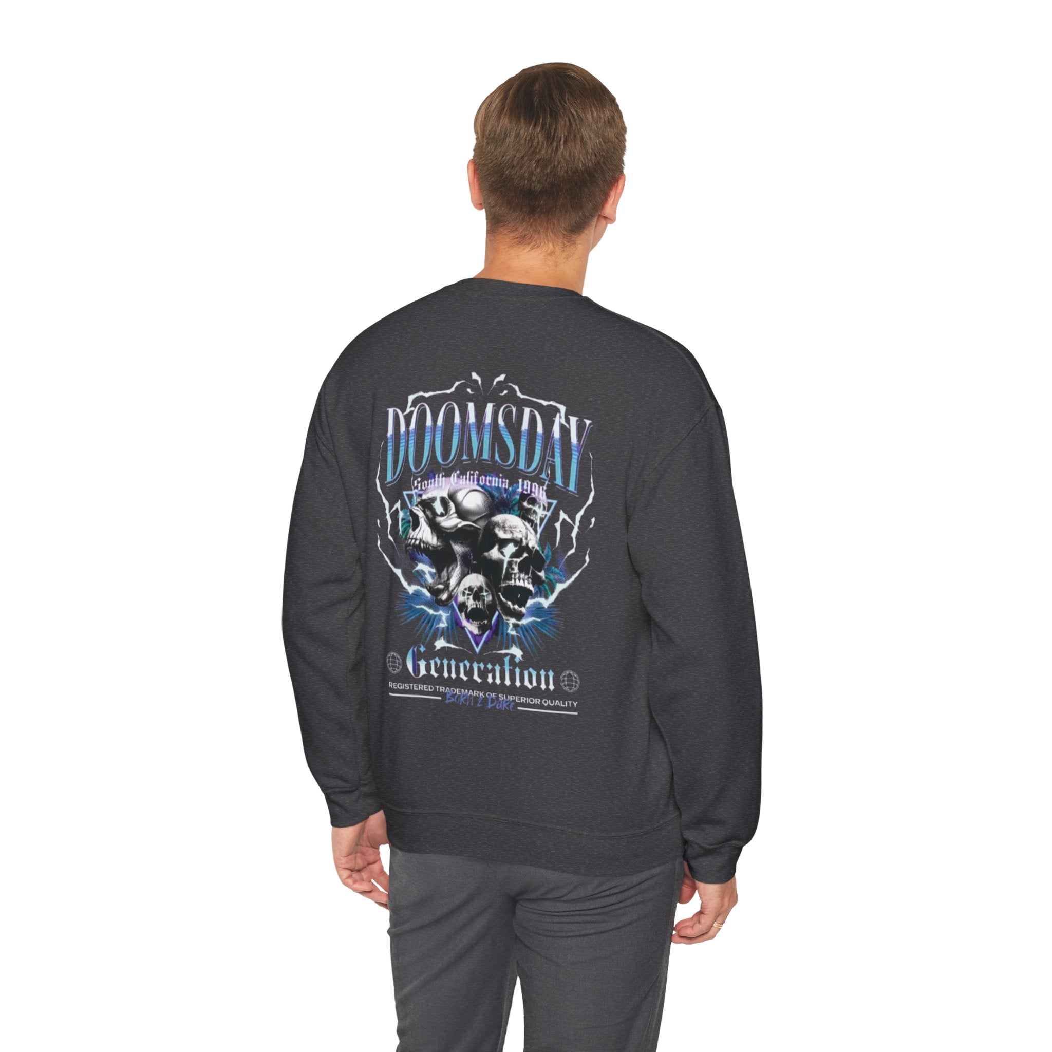 Doomsday Generation Crewneck Sweatshirt — Gothic Skull Graphic Pullover