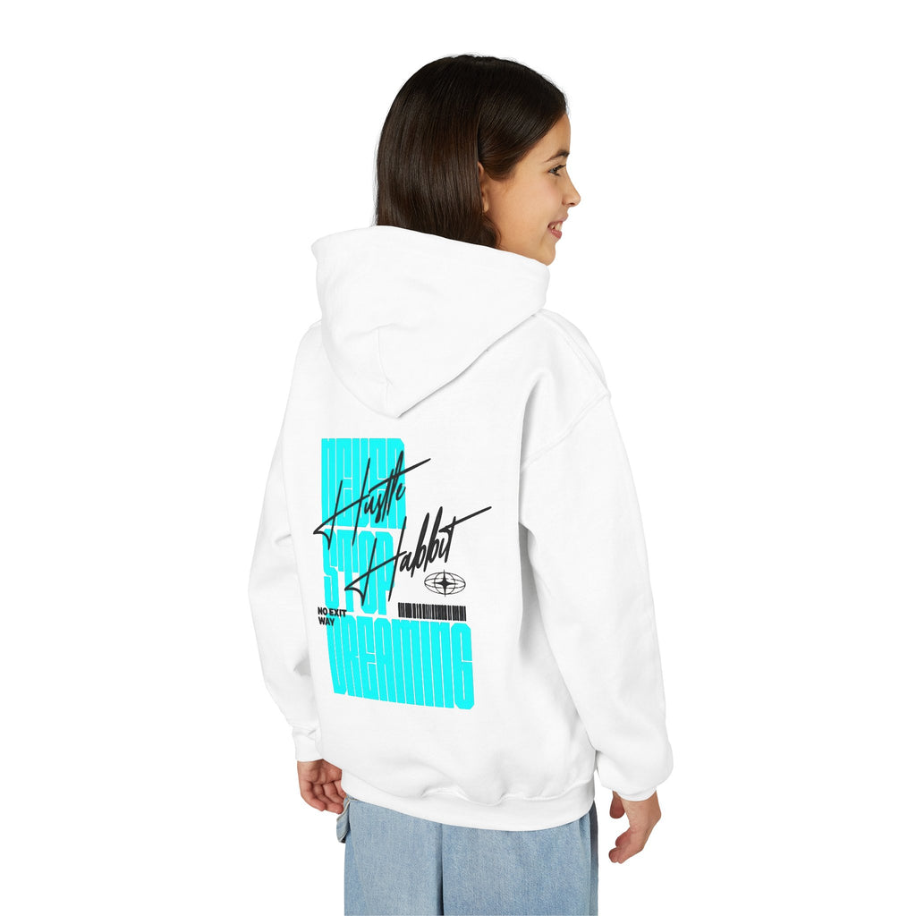 Youth Hoodie — Retro Futuristic 'Never Stop Dreaming' Graphic Pullover