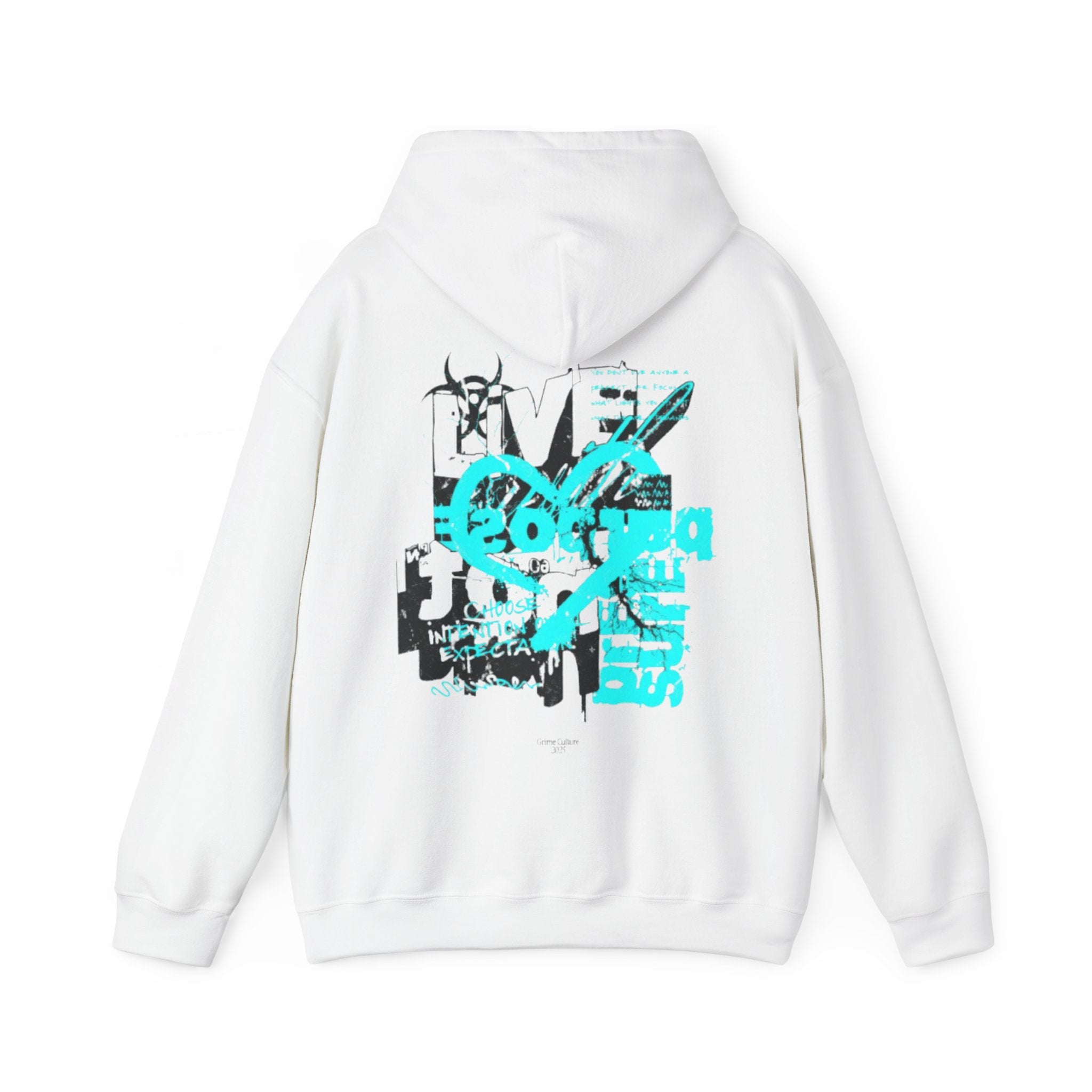 Graphic Hoodie — Turquoise Grunge Heart & Crossbones Streetwear