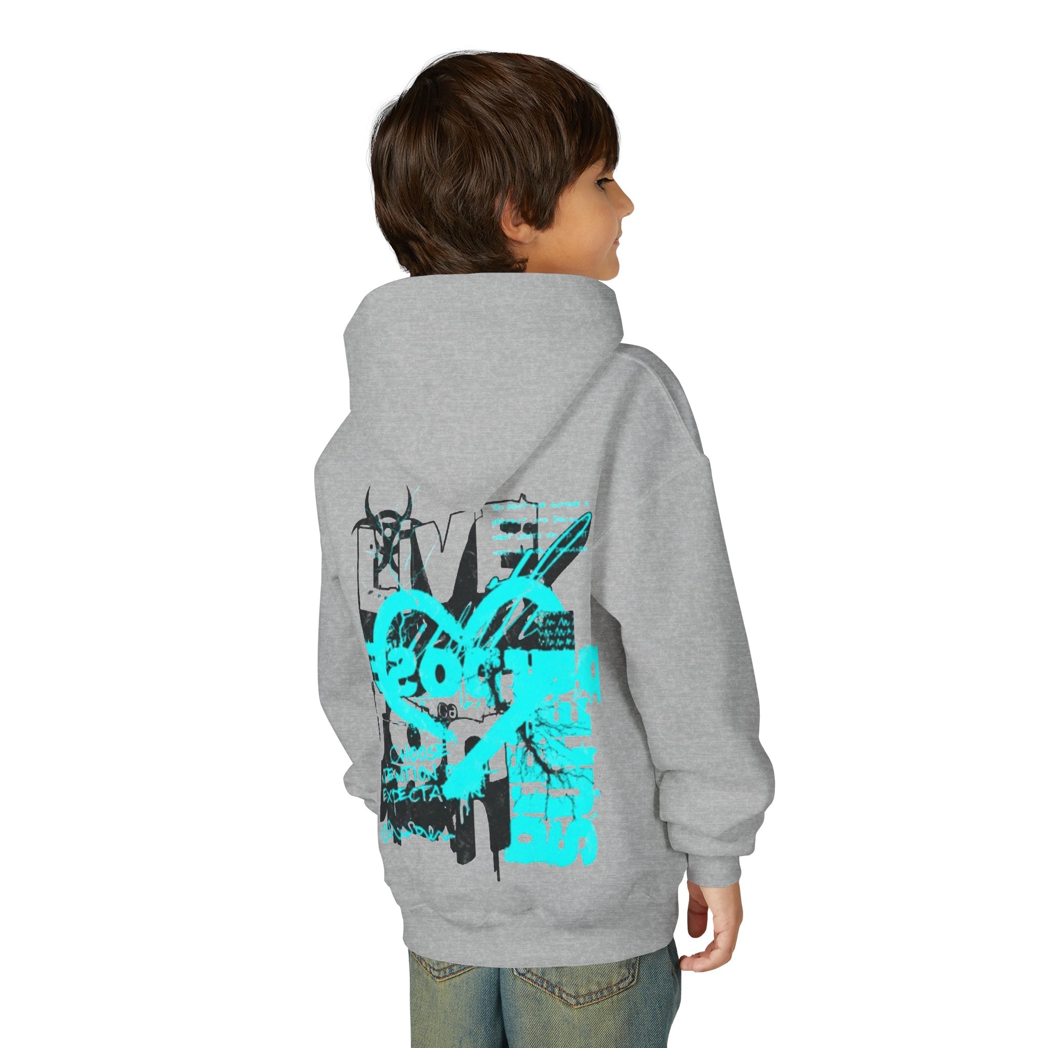 Youth Graphic Hoodie — Turquoise Grunge Skate Logo