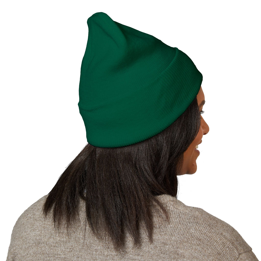Embroidered Classic Cuffed Beanie — Olive Knit Winter Hat