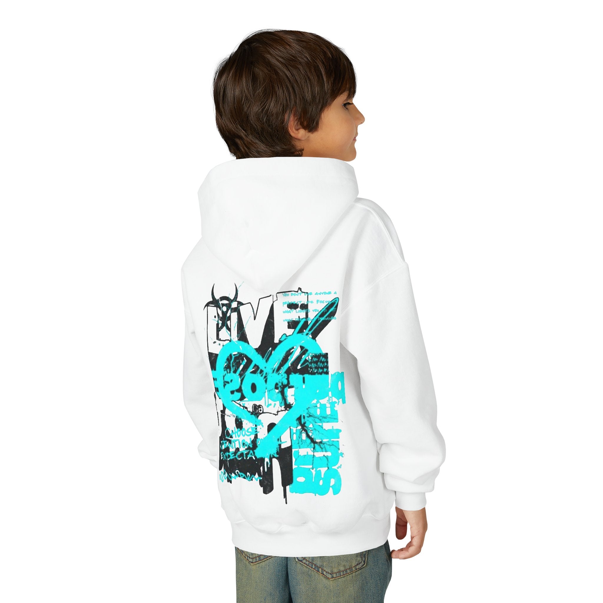 Youth Graphic Hoodie — Turquoise Grunge Skate Logo