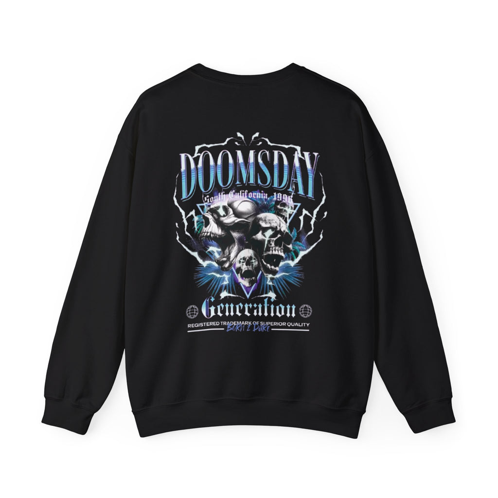 Doomsday Generation Crewneck Sweatshirt — Gothic Skull Graphic Pullover