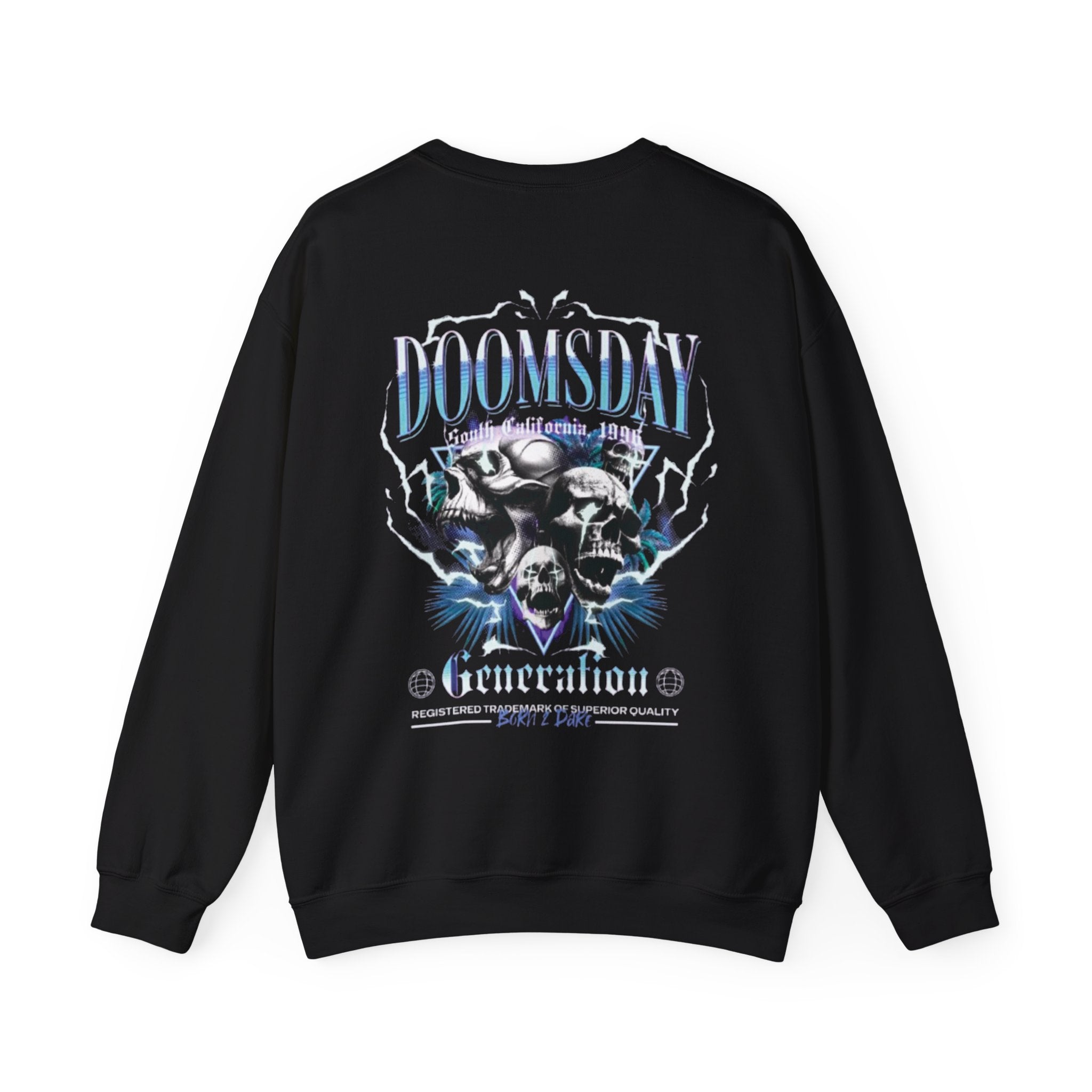 Doomsday Generation Crewneck Sweatshirt — Gothic Skull Graphic Pullover