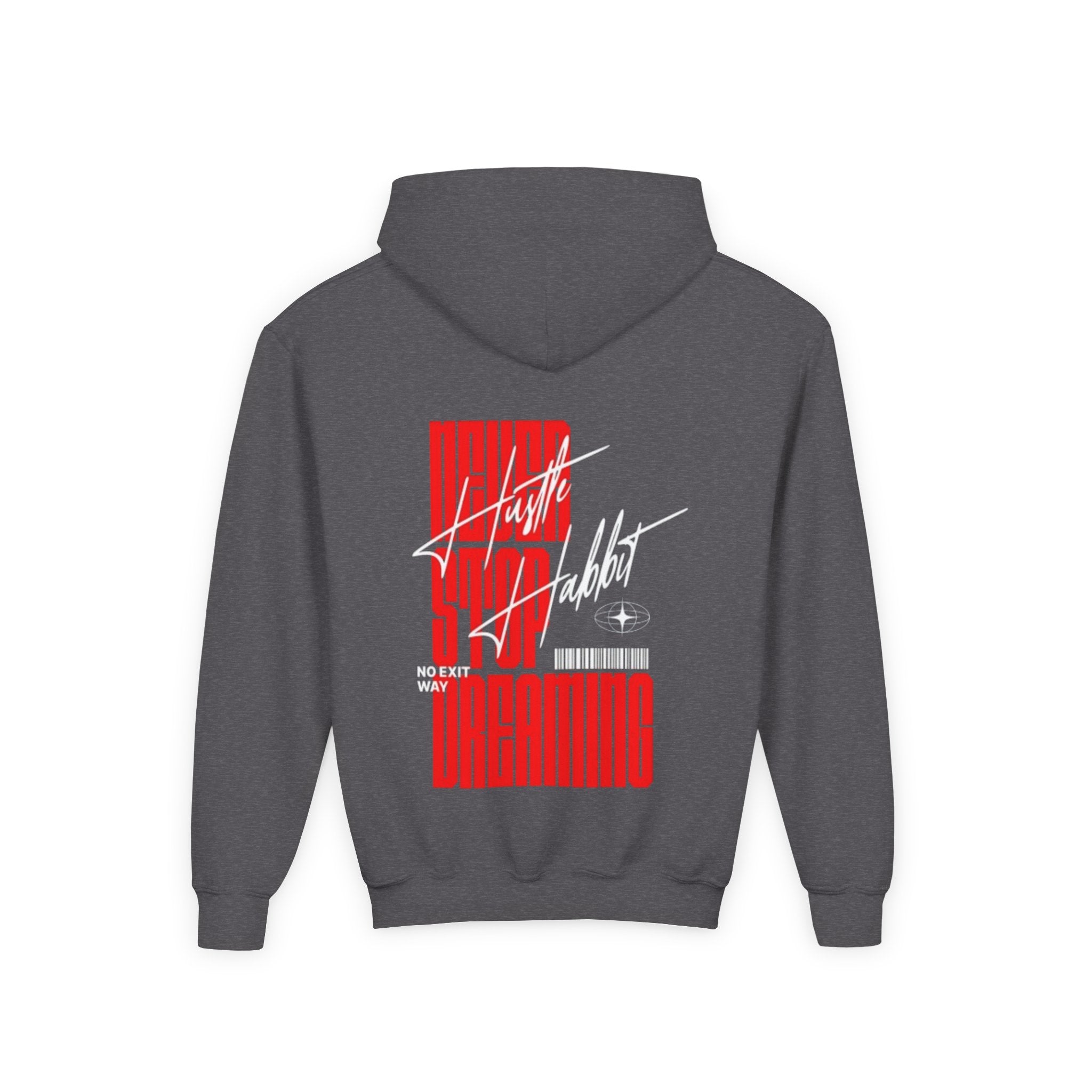 Youth Hoodie — Retro Futuristic 'Never Stop Dreaming' Graphic Pullover