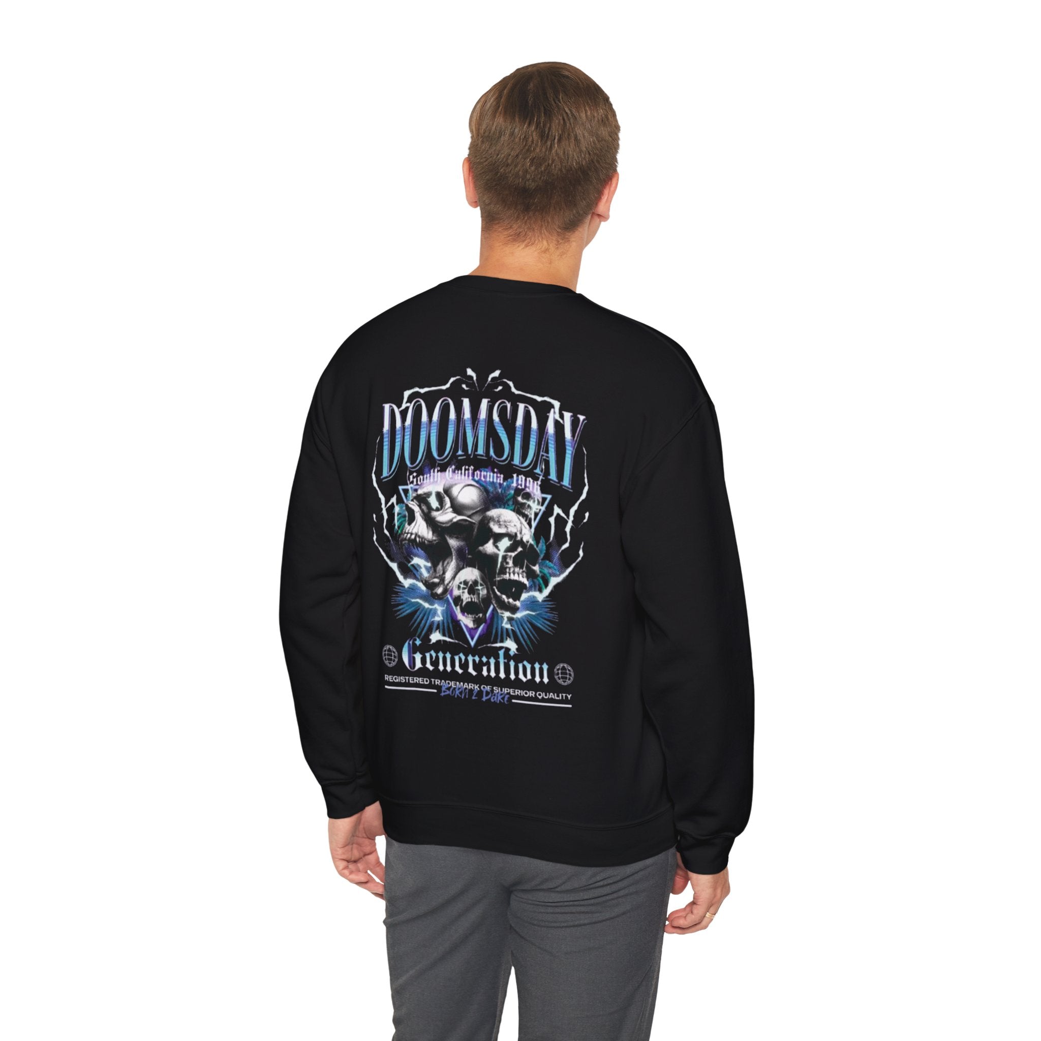 Doomsday Generation Crewneck Sweatshirt — Gothic Skull Graphic Pullover