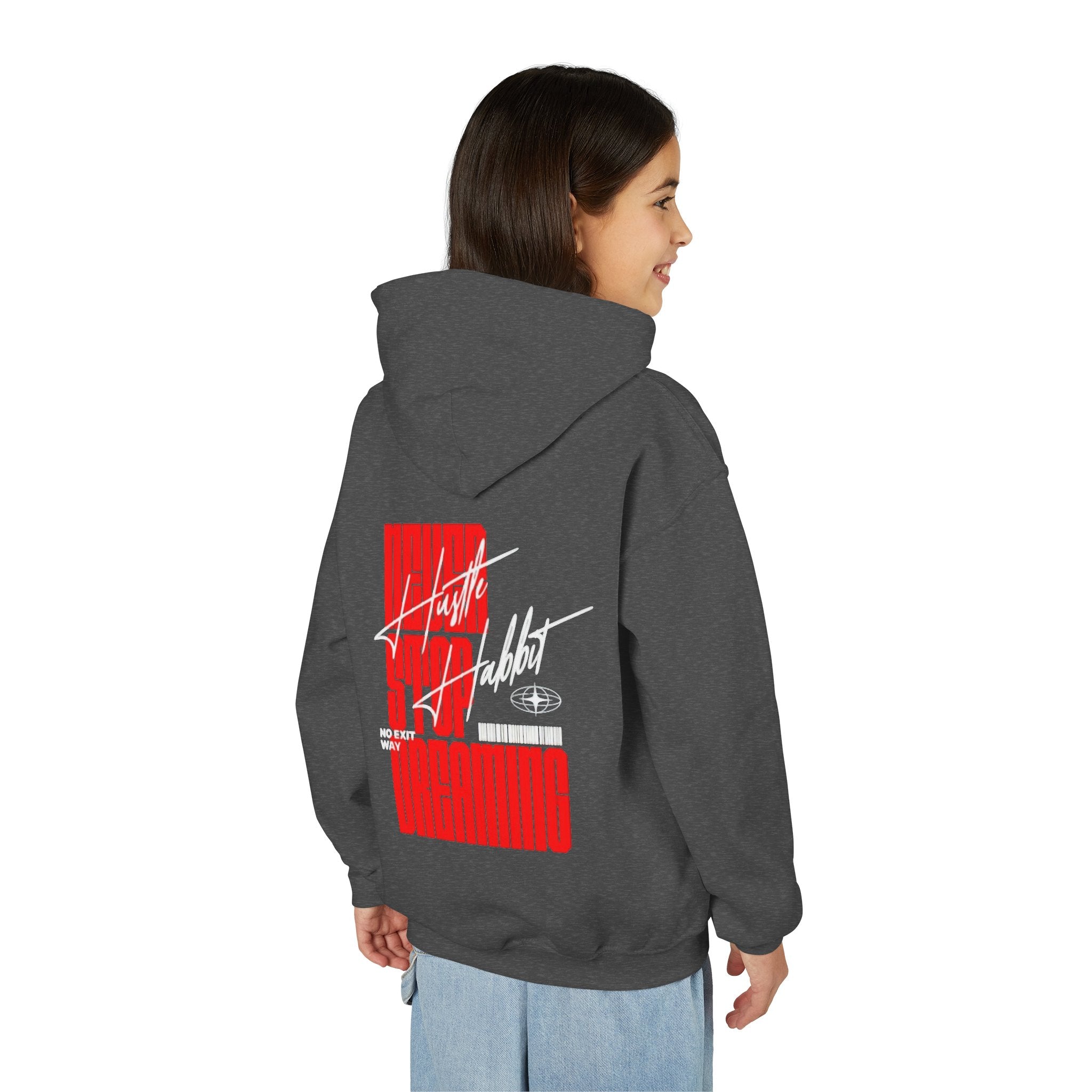 Youth Hoodie — Retro Futuristic 'Never Stop Dreaming' Graphic Pullover