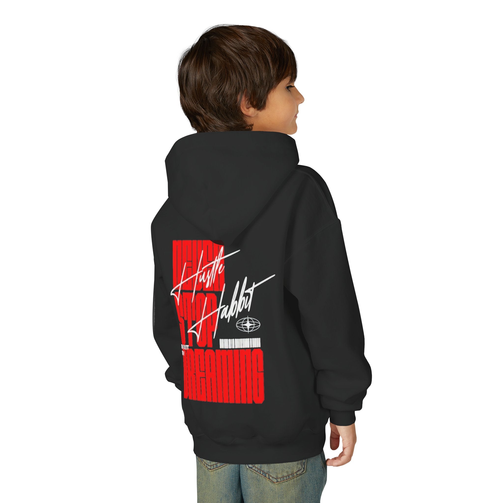 Youth Hoodie — Retro Futuristic 'Never Stop Dreaming' Graphic Pullover