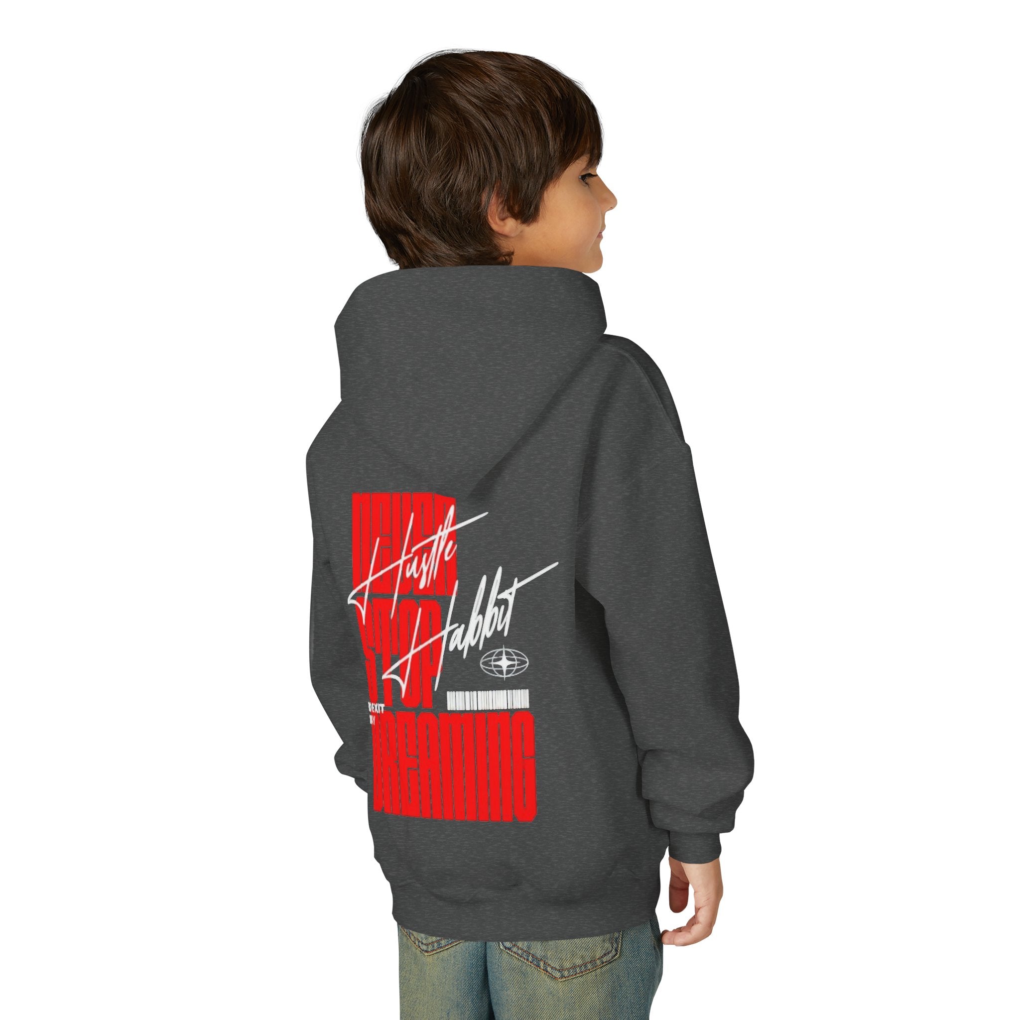 Youth Hoodie — Retro Futuristic 'Never Stop Dreaming' Graphic Pullover