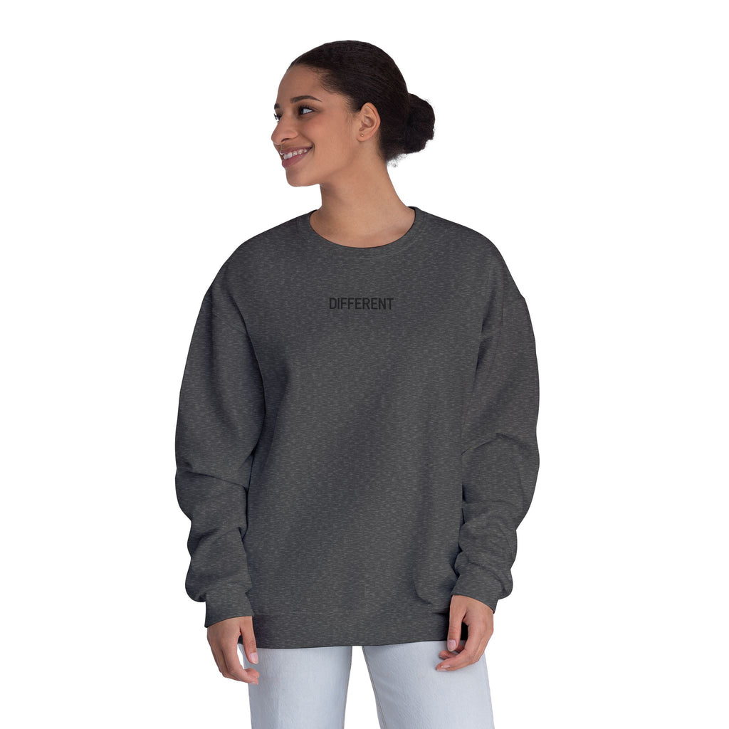 Crewneck Sweatshirt — 'Different' Minimal Front + Flame 'Aura Apparel Co' Back