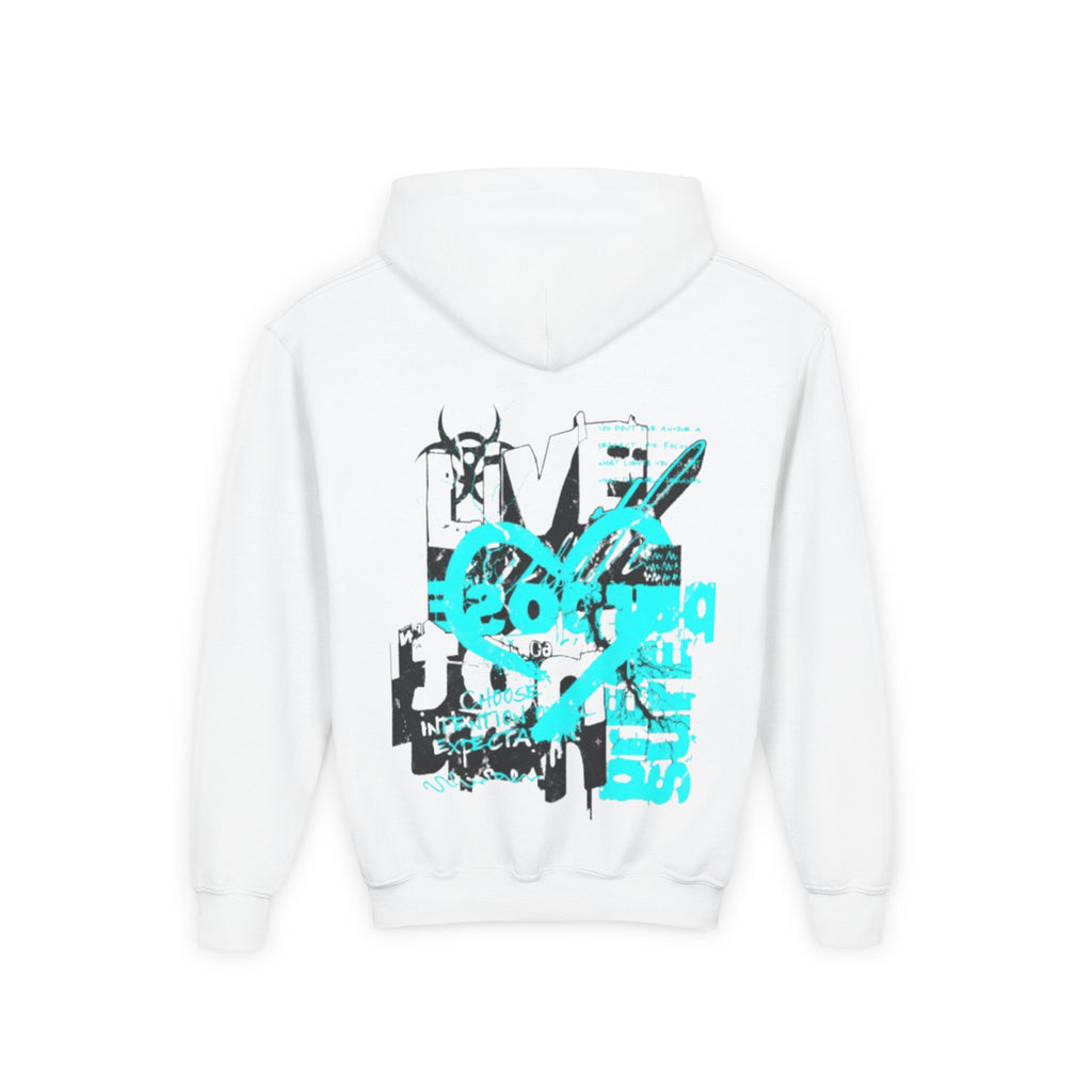 Youth Graphic Hoodie — Turquoise Grunge Skate Logo