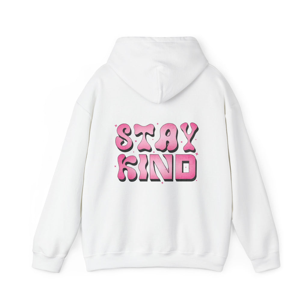 Stay Kind Hoodie — Retro Pink Bubble Letter Graphic Hooded Sweatshirt