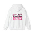 Stay Kind Hoodie — Retro Pink Bubble Letter Graphic Hooded Sweatshirt