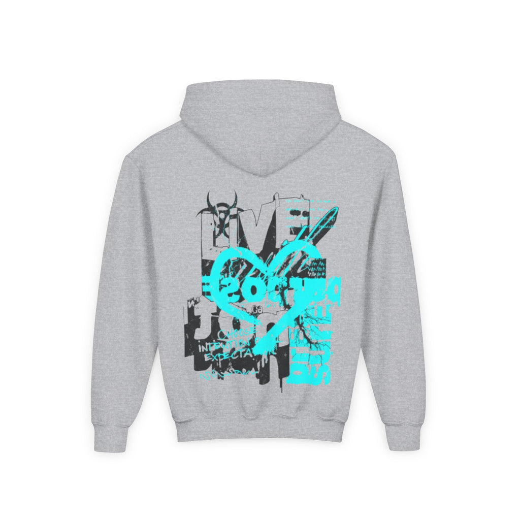 Youth Graphic Hoodie — Turquoise Grunge Skate Logo