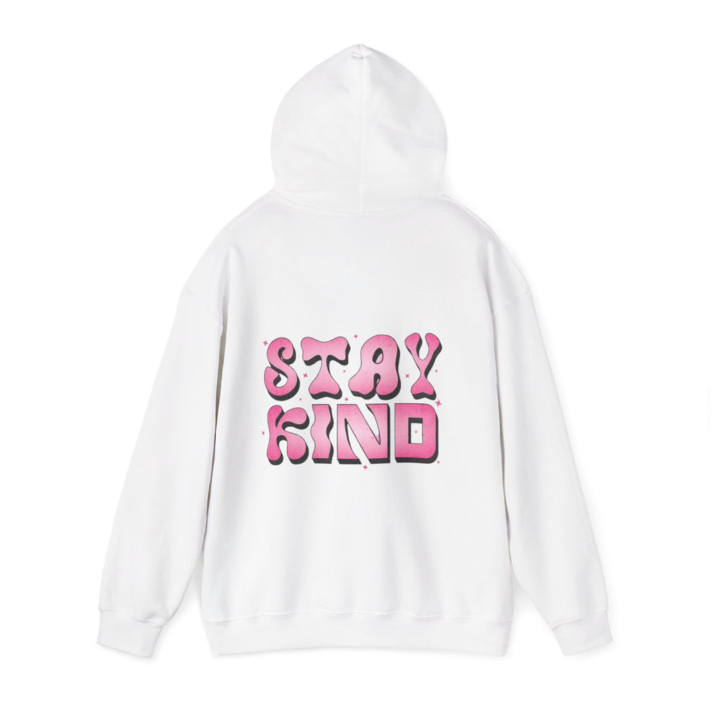 Stay Kind Hoodie — Retro Pink Bubble Letter Graphic Hooded Sweatshirt