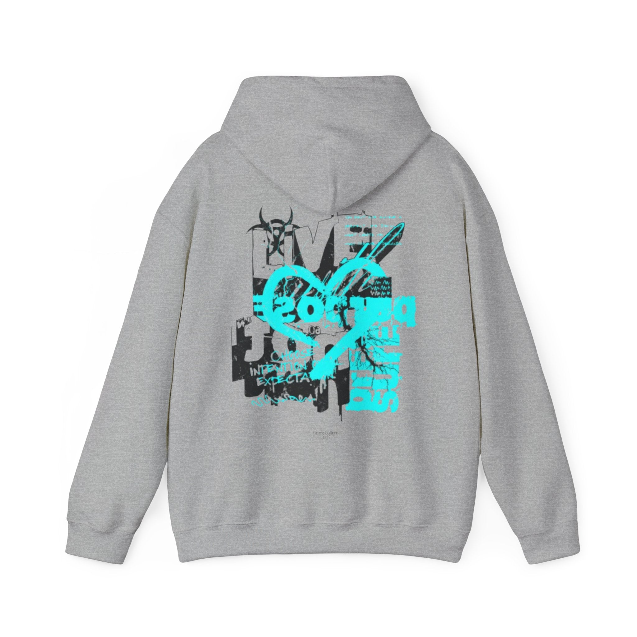 Graphic Hoodie — Turquoise Grunge Heart & Crossbones Streetwear