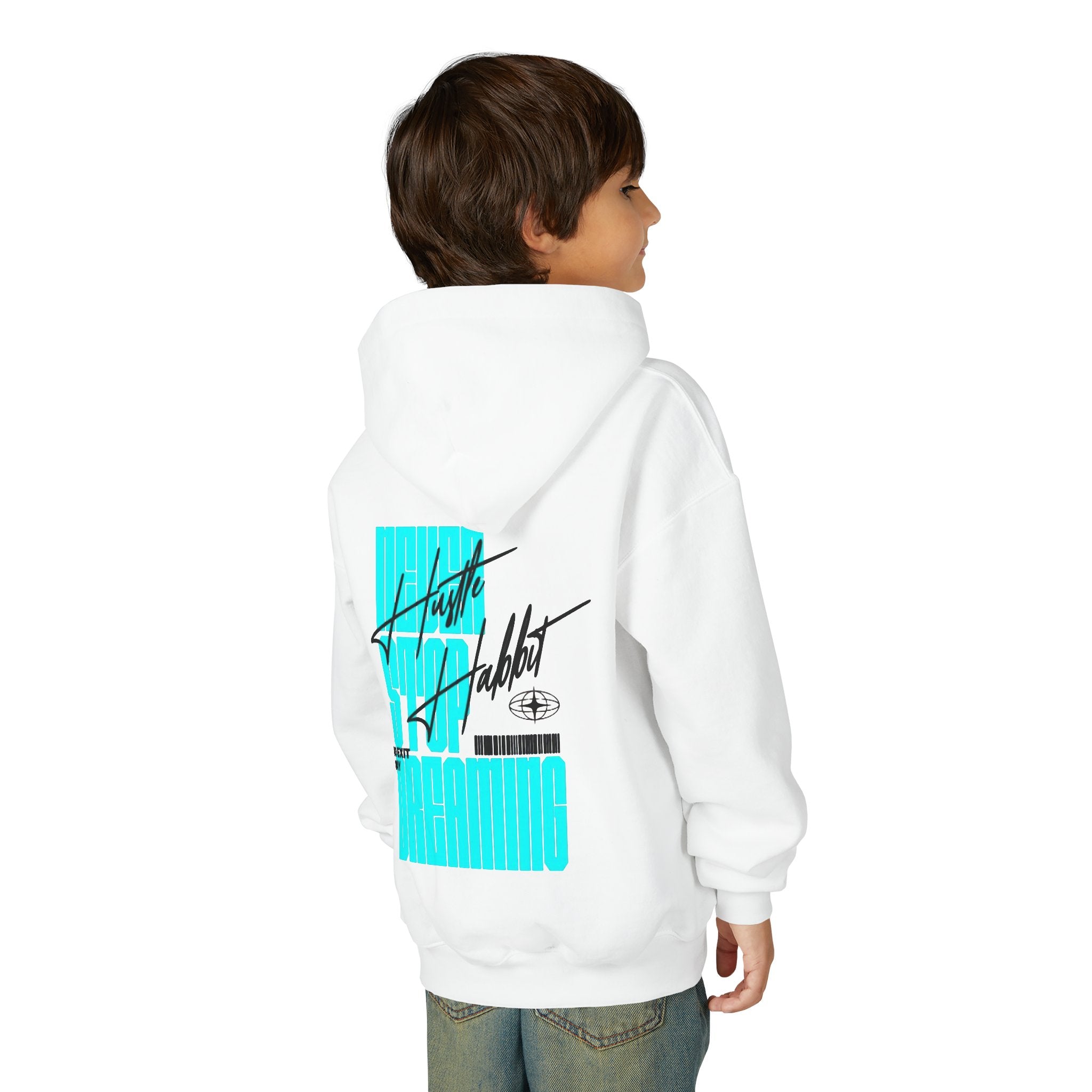 Youth Hoodie — Retro Futuristic 'Never Stop Dreaming' Graphic Pullover