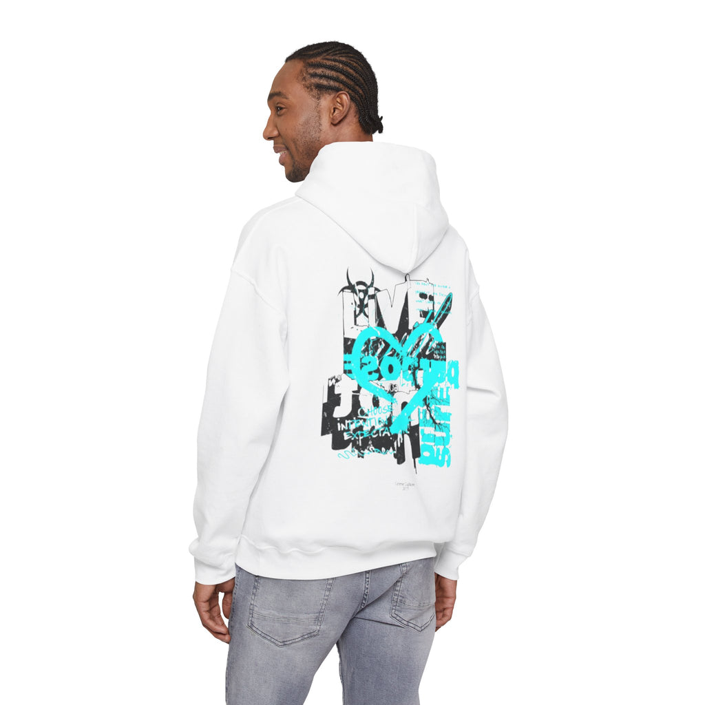 Graphic Hoodie — Turquoise Grunge Heart & Crossbones Streetwear