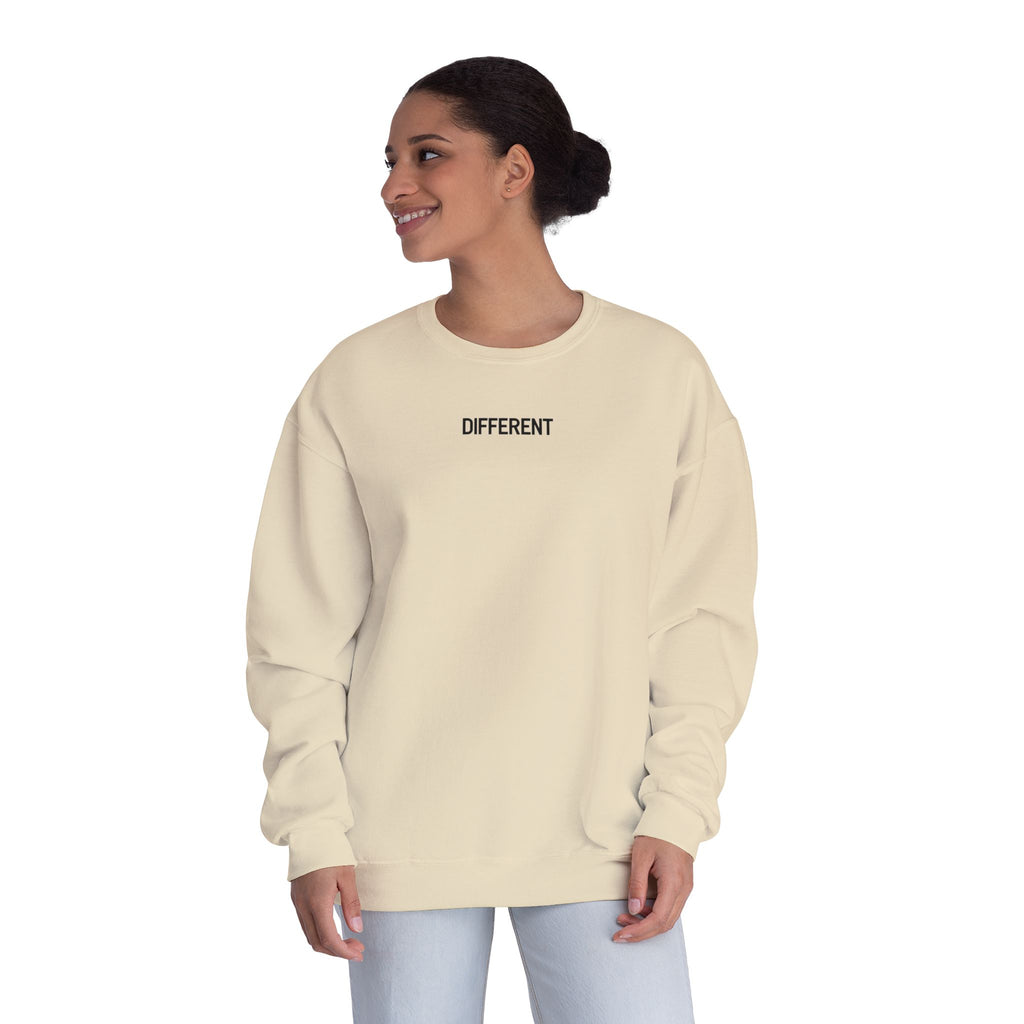 Crewneck Sweatshirt — 'Different' Minimal Front + Flame 'Aura Apparel Co' Back